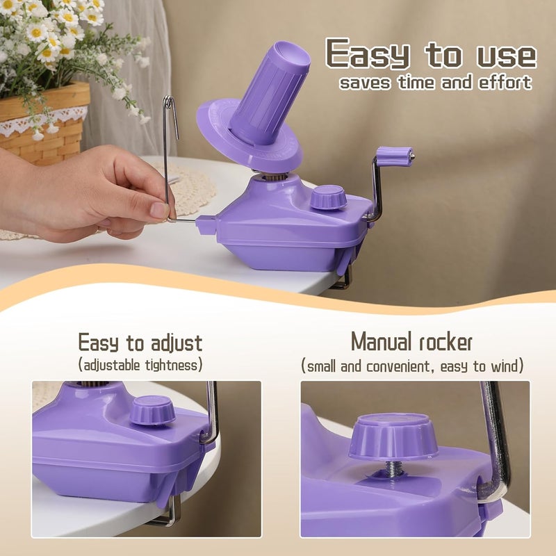 Kogyxe Yarn Winder, Yarn Ball Winder, Purple Hand-Operated Roller 3 Rolls of Crochet Yarn for Crocheting, The Helper for Knitting Lovers - Image 3